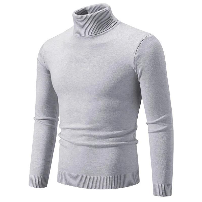 Mens Autumn Sweater Turtleneck Soft Solid Color Simple Style Pinstripe Tops Slim Fit Knitting Pullovers Warm Bottoming Clothes