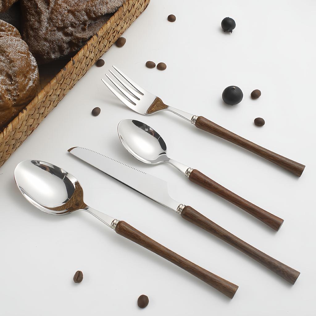 304 knife and fork spoon ins wind wooden handle small waist chicken wing wood retro western tableware ice cream dessert spoon fruit fork