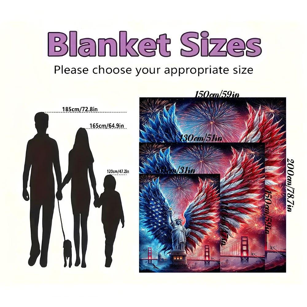 "Liberty Angel: Patriotic Wings Statue of Liberty Art Print"Blanket Flannel Throw Blanket for Sofa, Bed, Travel, Camping, Office