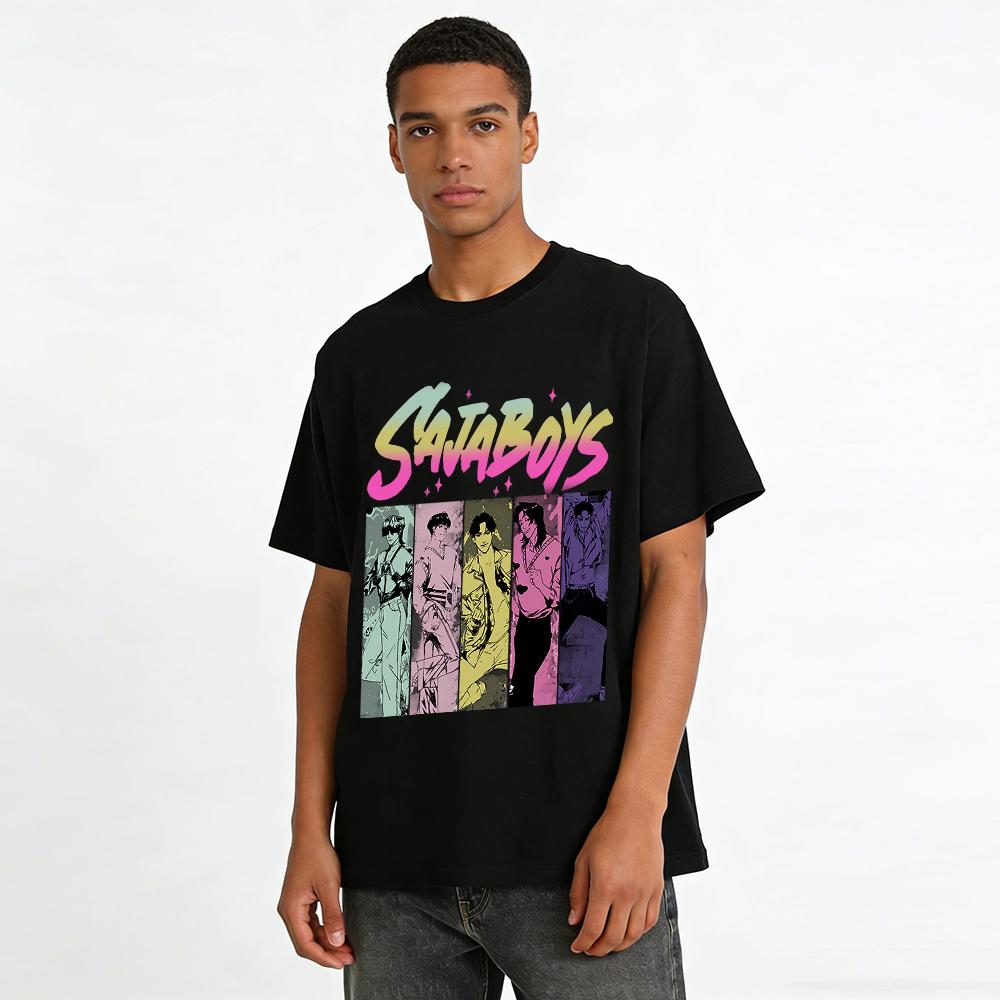 SAJA BOYS Theme Printed T-Shirts Retro Trendy Unisex Loose Casual Short Sleeve Tops Pure cotton T-shirt