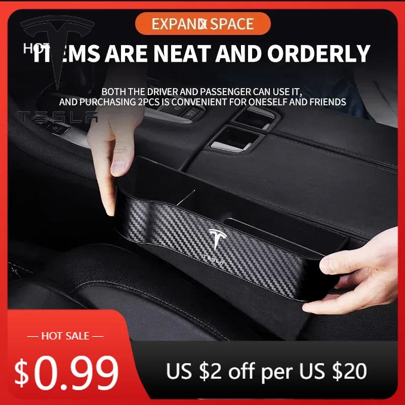 Car Sticker Tesla Multifunction Leather Car Seat Gap Storage Box Bag Organizer For Tesla Model X Model S Model Y 2020 2021 2023