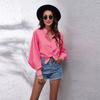 Spring Stand Up Collar Lantern Sleeve Shirt Women's Solid Color Long Sleeved Shirt Chiffon Shirt Blouses & Shirts