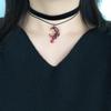 Gothic-style black velvet with red blood-colored rhinestones, moon and rose pendant, choker collar, necklace, women's accessorie