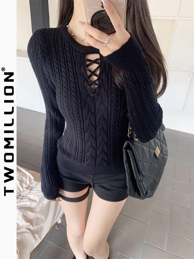 Spicy Girl Slim Fit Hollow Knit Sweater - Long-Sleeved Autumn/Winter Layer for Women
