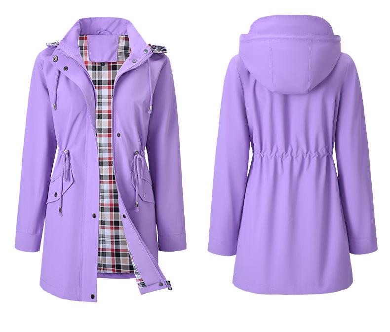 New Women's Water-Repellent Trench Coat with Plaid Lining - High-Quality Jacket