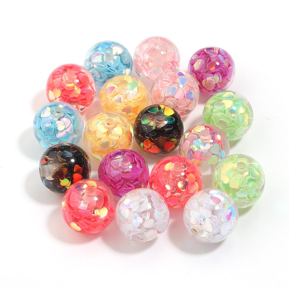 5pcs/lot 16mm Colorful Sequin Resin Beads Round Loose Spacer Beads For Jewelry Making DIY Bracelet Necklace Keychain Accessories
