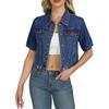 Women's Cropped Denim Jackets Lapel Button Down Trucker Jean Jackets Summer Short Sleeve Casual Coat