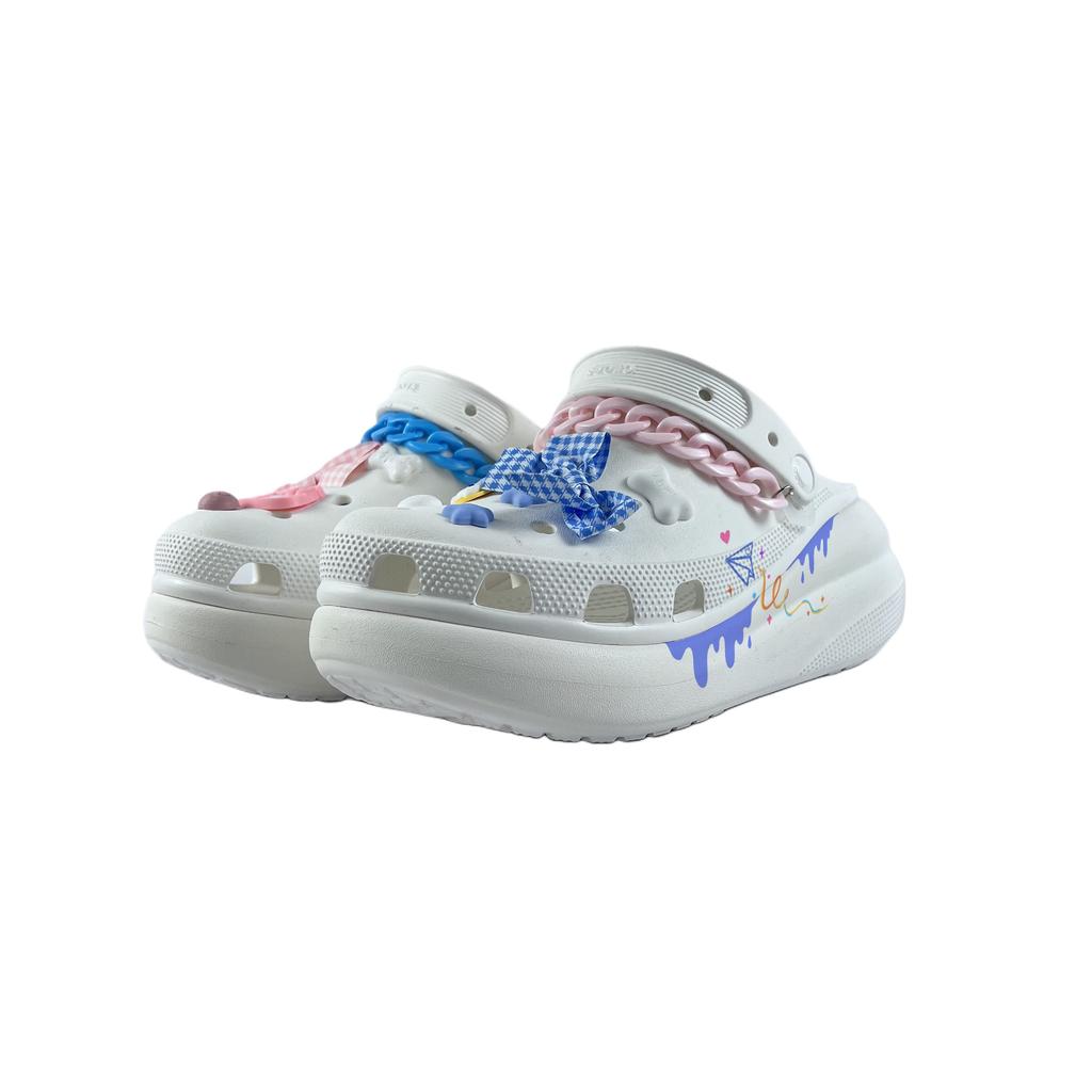 Crocs Crush Clog EVA Blue Pink Love Fashion and Versatile Comfortable and Casual Hole Shoes Unisex White