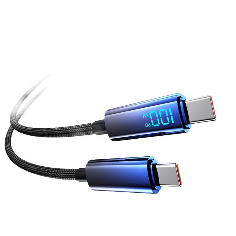 Gradient Braided Dual Type-C Fast Charging Cable with Digital Display for Huawei, Xiaomi, Vivo, Oppo, and Honor