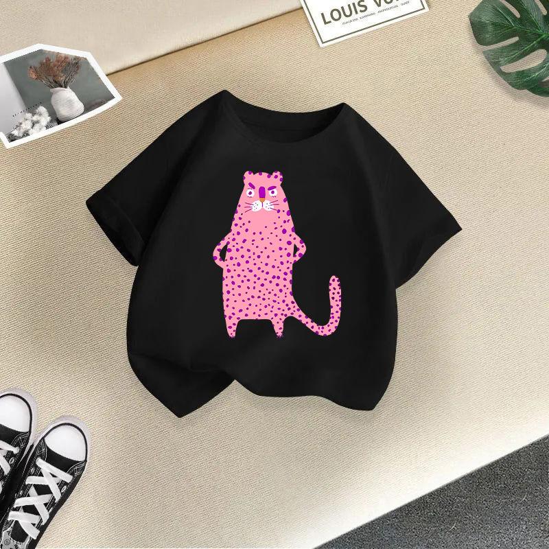 2025 Cute Cat Printed Summer New Product Children's Clothing Children's Short Sleeved T-shirt Baby Fashion T-shirt