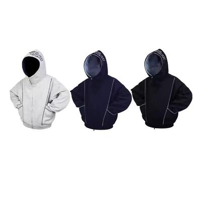 Felpa con Cappuccio da Uomo alla Moda con Ricamo a Punto Contrasto - Versatile Giacca Cardigan Larga per Primavera/Autunno.