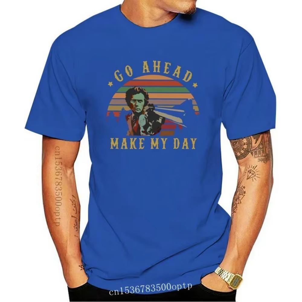 Nuova T-shirt Vintage Clint Eastwood Go Ahead Make My Day Nero-Blu Navy Per Uomo-Donna T-shirt di Qualità Superiore