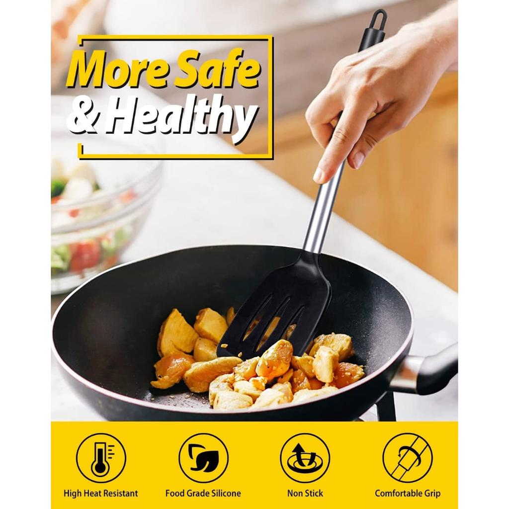 2pcs Silicone Solid Spatula Non-stick Slotted Kitchen Scraper BPA-free Cooking Utensils Are Very Suitable for Cooking Fish, Eggs and Pancakes.