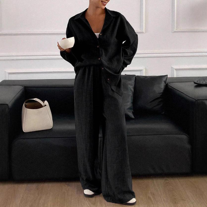Women's Long Sleeve Shirt and Pants Two-Piece Set Fashionable and Stylish Outfit Combo for Professional or Casual Wear