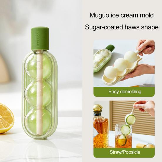 2Pcs 2-in-1 Silicone Popsicle Mold with Straw Quick Freezing Triple Balls Ice Ball Maker BPA-Free Summer Cool Water Drinks Bottle Ice Tray for Yogurt