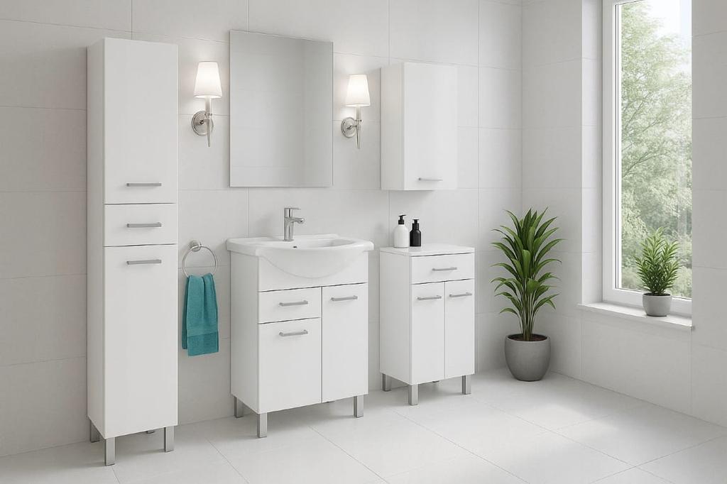 Bathroom cabinet 50x85cm standing on legs, white gloss Mea