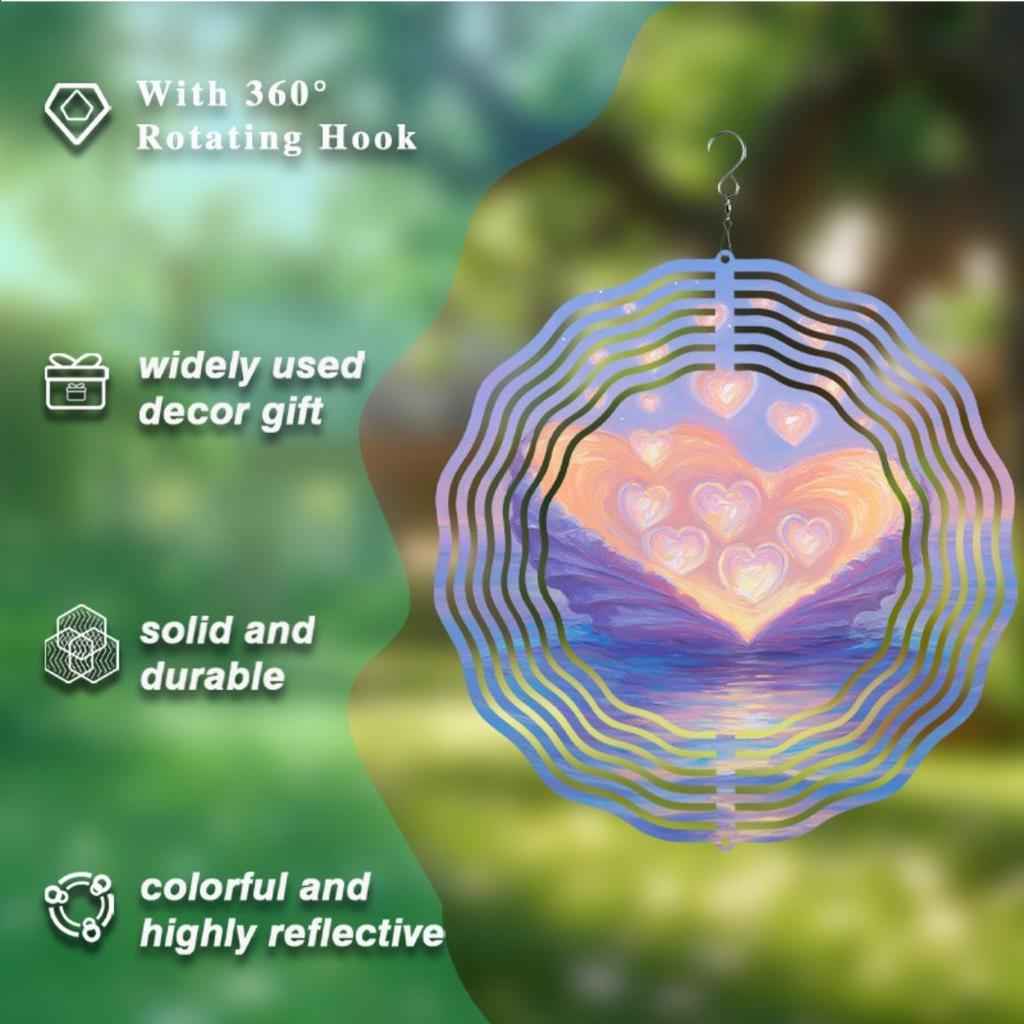 Rotating Heart-Shaped Wind Chime – Elegant Metal Garden Decor with 360° Hook, No Electricity Needed,