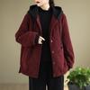 Women's Retro Corduroy Hooded Cotton Jacket, Plus Size, Thick Velvet, Fashionable 2026 Design