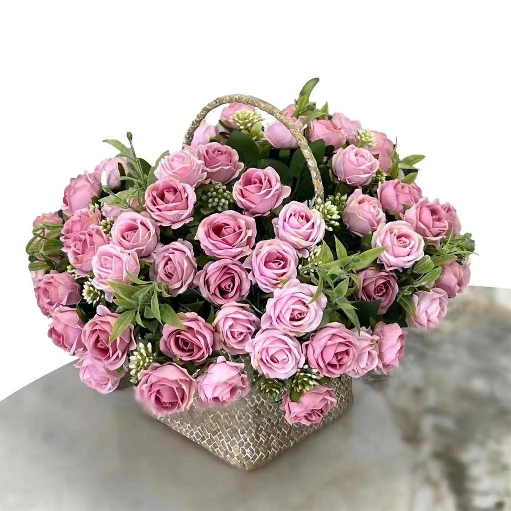 10-Head Silk Flowers Artificial Small Roses Vintage  for Wedding Desk Home Party DIY Bouquet Decor Fake Roses Flower Arrangement