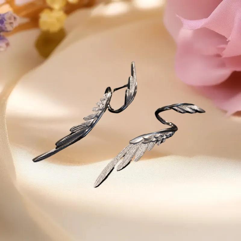 Simple Alloy Long Wing Stud Temperament Earrings Silver Wings Shape Elf Ear Cuff Earrings Jewelry Accessories Gifts