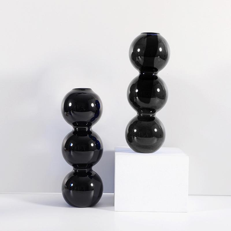 Black Glass Vases Candle Holders for Wedding Home Decoration Creative Modern Candlestick Holder Living Room Decor Home