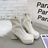 Fashion Square High Heel Women Western Cowgirl Boots Fashion Side Zippers Shoes Autumn Winter Ladies Elegant Platform Short Booties
