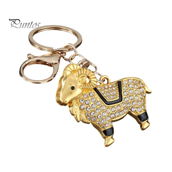 Key Charm Zodiac Keychain with Rhinestones, Sheep Design Bag Pendant, Chinese New Year Lucky Astrology Goat Accessory Charm, Feng Shui Ornament