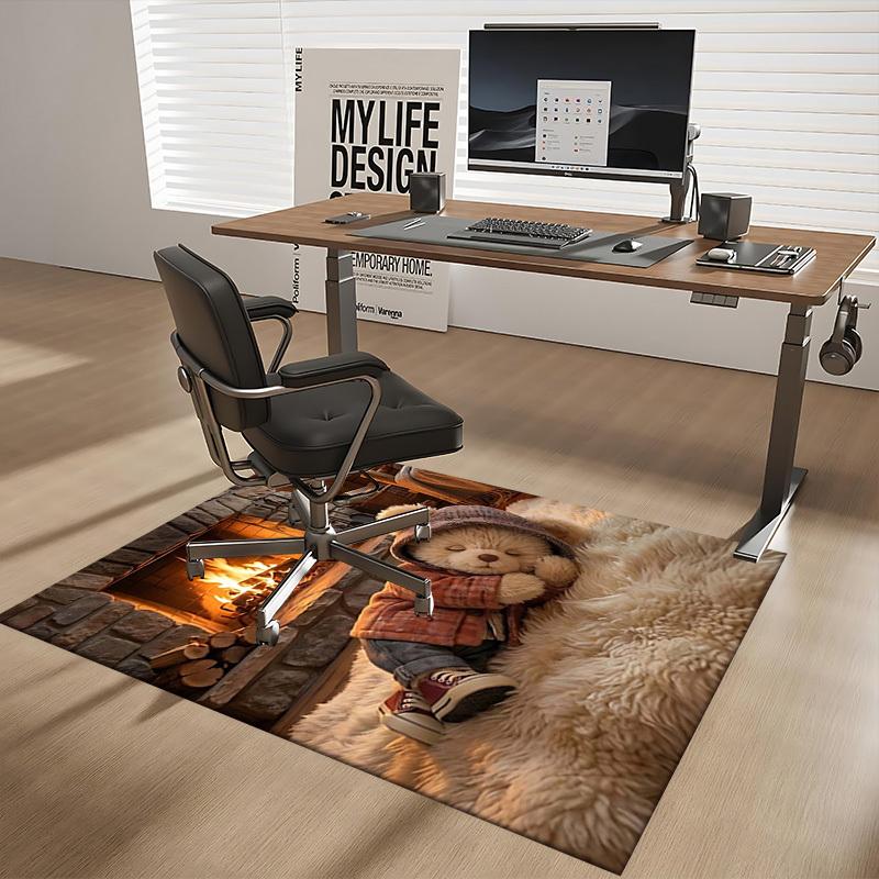 1pc Hoodie Bear Office Chair Mat - Anime Cartoon Design, Non-Slip Carpet for Home Decor, Seasonal Gift, Suitable for Office, Living Room, Bedroom, Gam