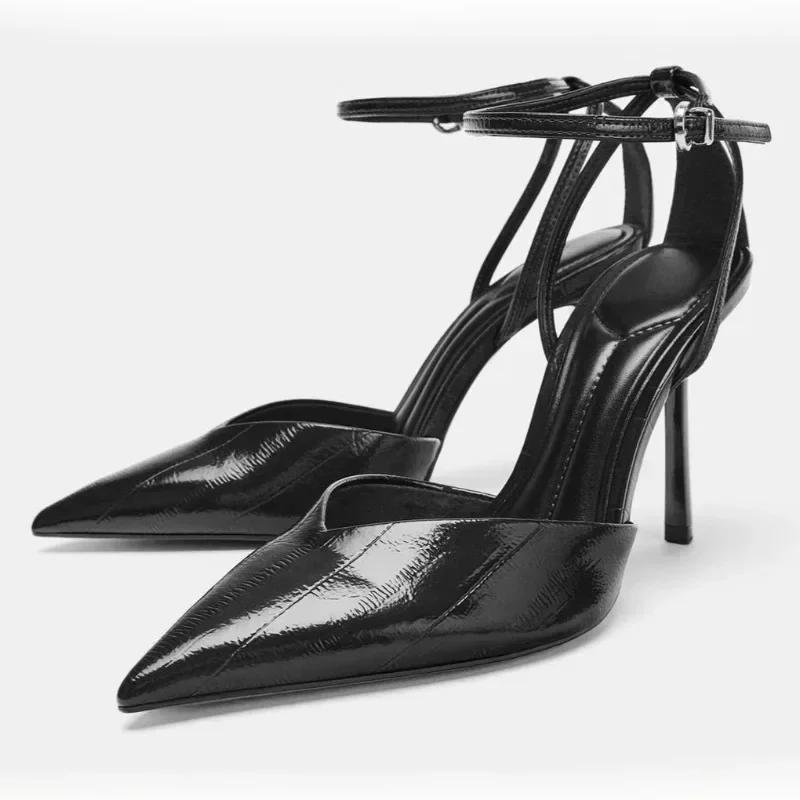 

Women s High Heel Pumps Burgundy Patent Leather Ankle Strap Pointed Toe Wedding Party Evening Dress Shoes Elegant 42 чорний