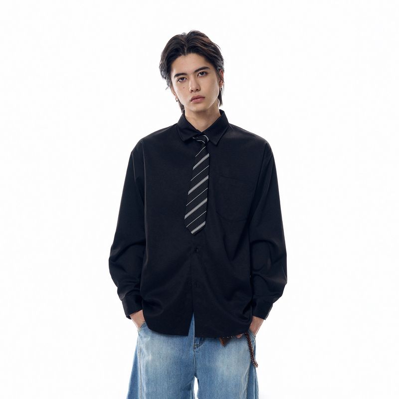 Dream Made American-Style Black Long-Sleeved Shirt for Men, Spring and Autumn, Minimalist and Versatile, New Casual Shirt Jacket