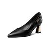 Fashion A Must - Have for Workplace Glamour! Black High Heels with Metal Buckle Decoration, Chunky Heel and Pointed Toe