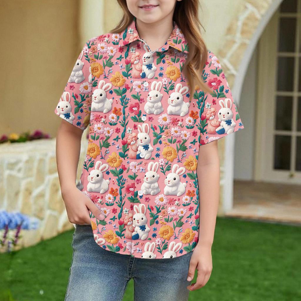 Summer Girls' Short Sleeve Blouse School Uniform Button-Up Shirt Kids Summer School Uniform Button Down Shirt