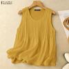 Women Casual Round Neck Solid Color Loose Sleeveless Tank Tops