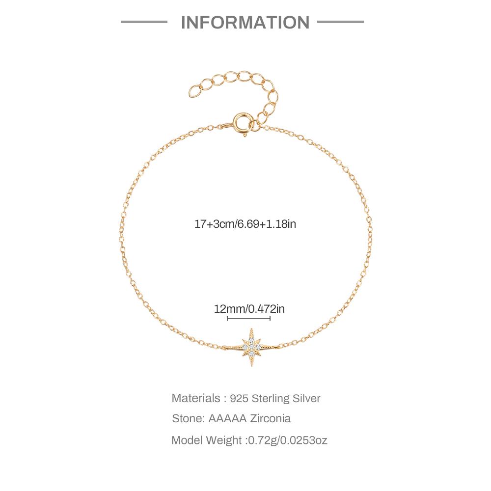 CANNER European American Style Eight-Pointed Star Zircon Bracelet S925 Silver Personality Simple Versatile Bracelet