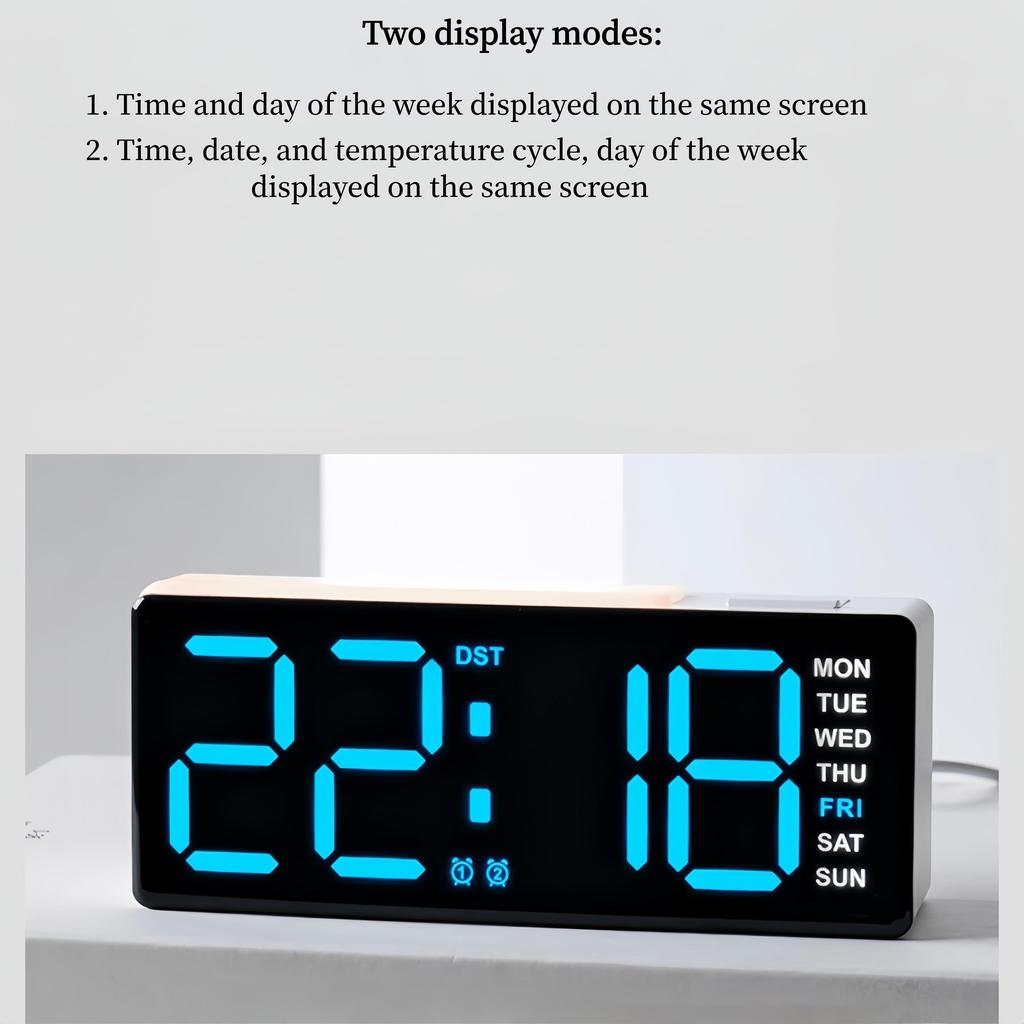 LED Digital Alarm Clock Atmosphere Light Date Teperature Week Display DST Snooze Table Clock 12/24H Brightness Adjustment