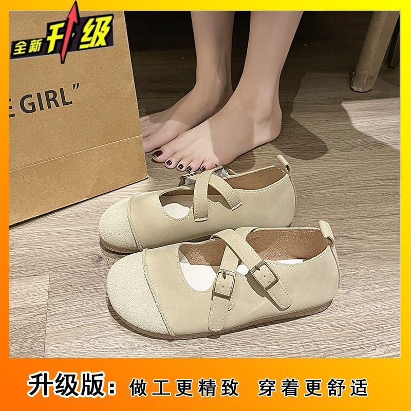Ballet shoes retro cross-strap single shoes women's flat-soled small leather shoes grandma shoes spring new Mary Jane women's shoes
