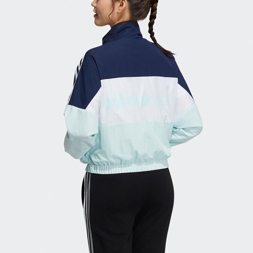 Adidas Neo Aug Track Top Side Stripe Color Block Vintage Sports Loose Stand Collar Jacket Women Jacket Blue H16264