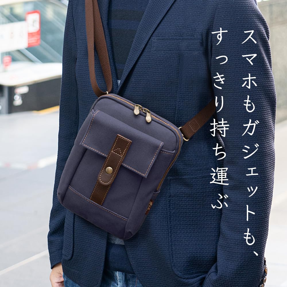 Shoulder Slim Smartphone and Gadget Shoulder Persimmon Made In Perfect Birthday Gift for Dad Tannin [creare Kiki] Men's Bag, Bag, Tannin-Dyed Canvas,