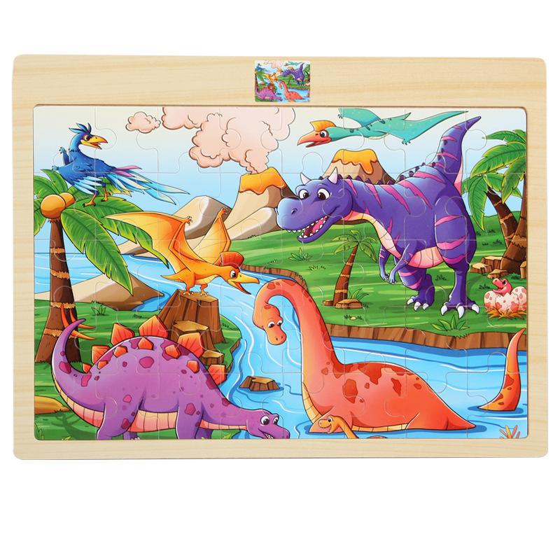 Wooden 40-piece Puzzle for Children, Animals, Dinosaurs, Cartoon Wooden Flat Puzzle for Babies, Early Education Educational Toys
