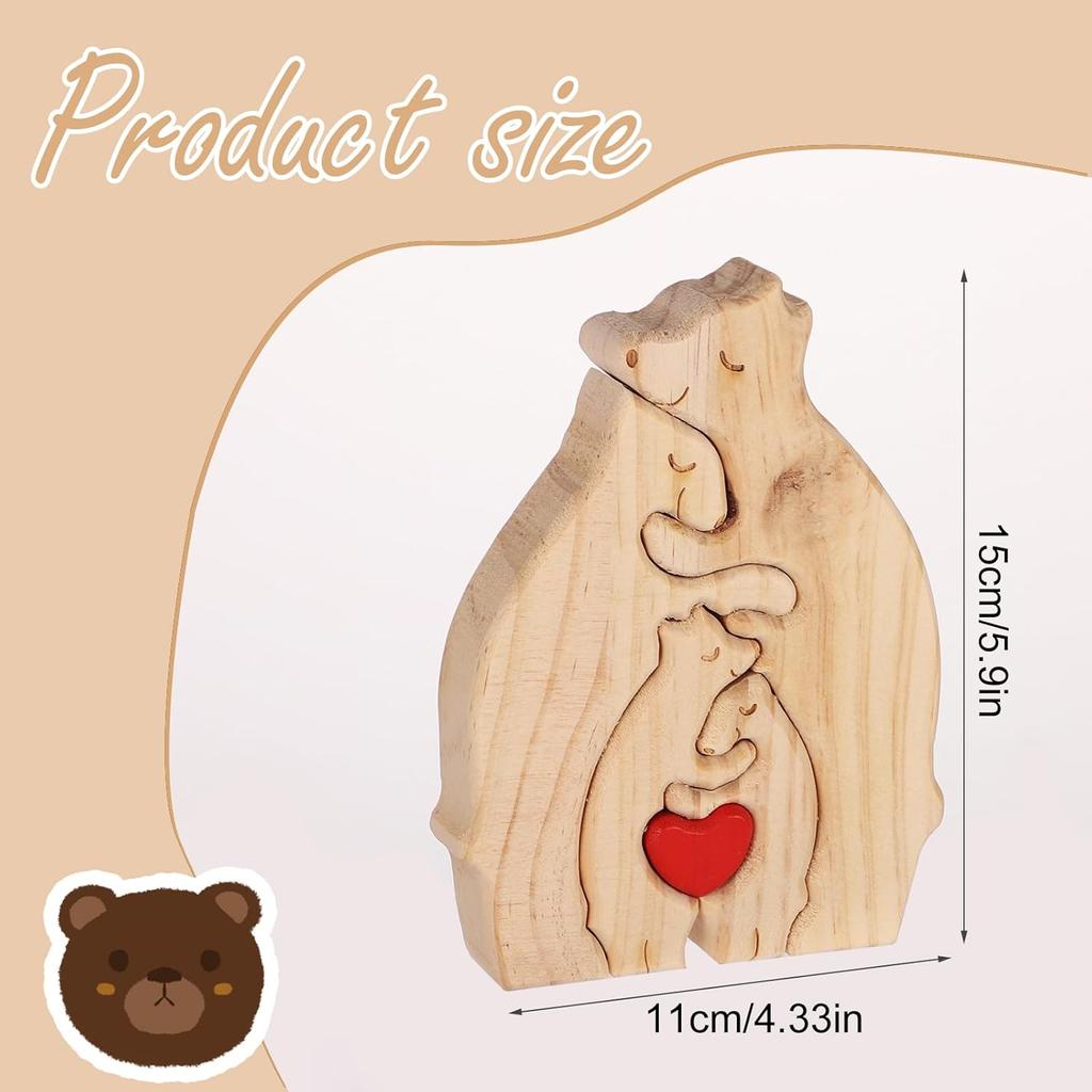 Wooden Bear Family Statue, Family Art Puzzle, Desk Ornament, Wooden Family Heart Puzzle, Home Decoration, Birthday Gift