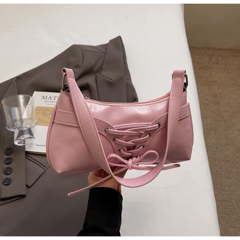 Tasche im Ballettstil mit Schleife aus Kordelband, verziert, Baguette, leicht, französisch, romantisch, Damen-Umhängetasche