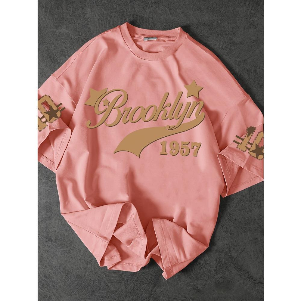 Fashionable men's summer 1957 letter printed breathable round neck T-shirt outdoor urban casual top