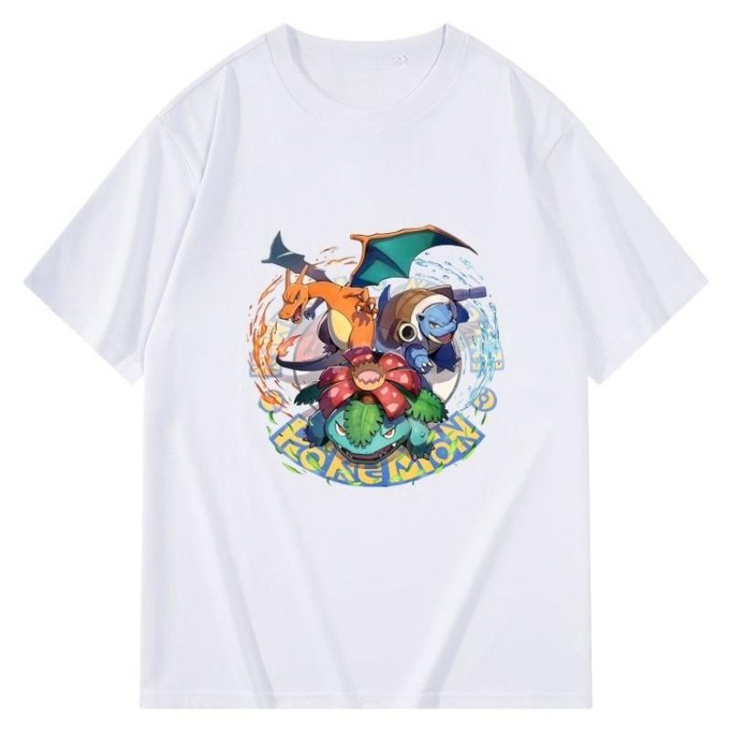 Super Niedliches Pokémon Cartoon Handbemaltes Japanisches T-Shirt für Männer und Frauen Sommer Neu Harajuku Locker Lässig Kurzärmeliges Oberteil