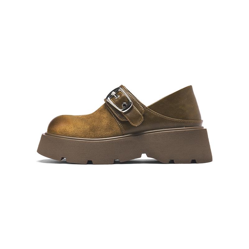 Augusden Women's Chunky Sole Brown Loafers: 2025 Summer British Style Soft Leather Two-Wear Shoes