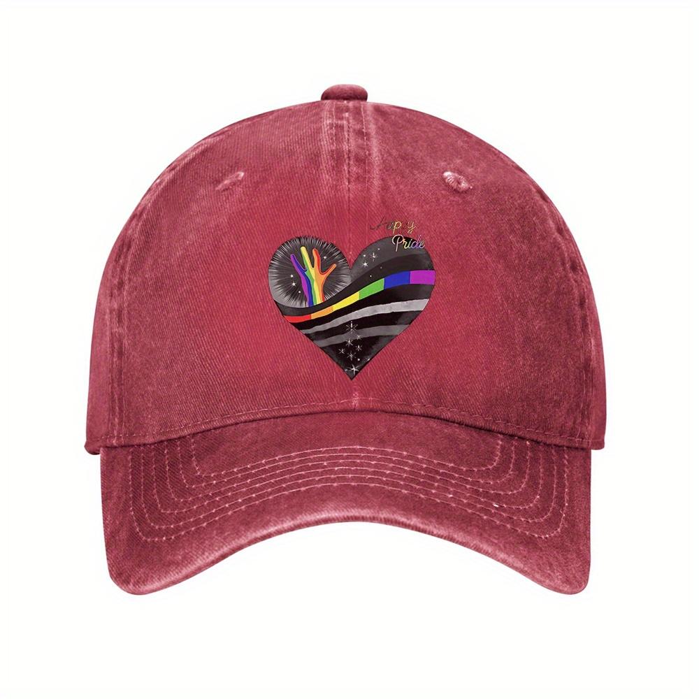 Asexual Pride Heart Rainbow Hand Denim Baseball Cap Adjustable Vintage Washed Cowboy Hat for Men Women Casual