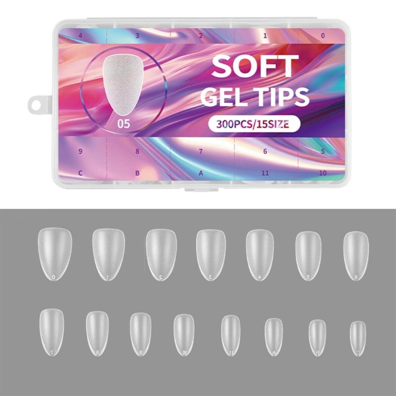 300Pcs Soft Gel Full Cover Short Matte Nail Tips Pre Shaped Acrylic False Nail Manicure Decoration for DIY Nail Art