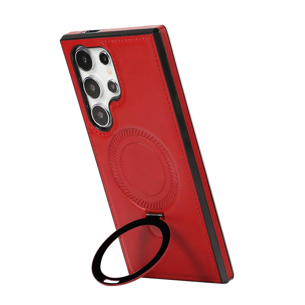 For Samsung Galaxy S23 Ultra Case Magnetic Kickstand PU Leather Coated PC + TPU Phone Cover