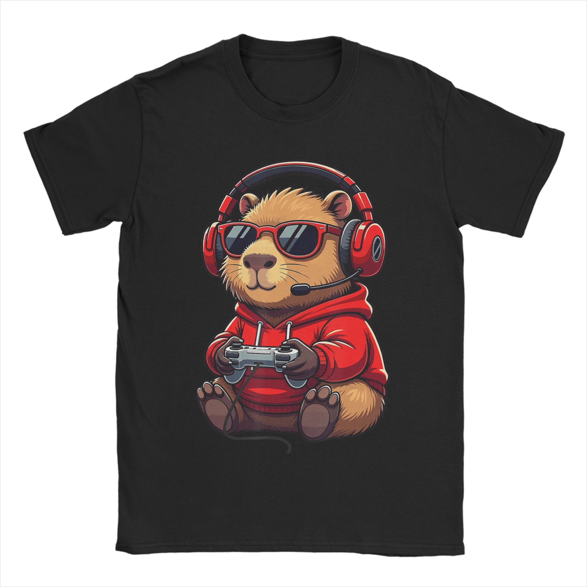 Capybara Gamer Funny Video Games Capybara TShirt Men  Casual Pure Cotton Tee Shirt Round Collar Short Sleeve T Shirts 6XL S