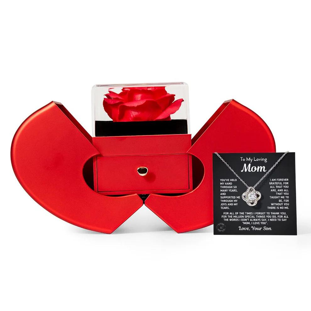 Valentine's Day & Christmas Jewelry Gift Set: Four-Leaf Clover Necklace with Rose Box