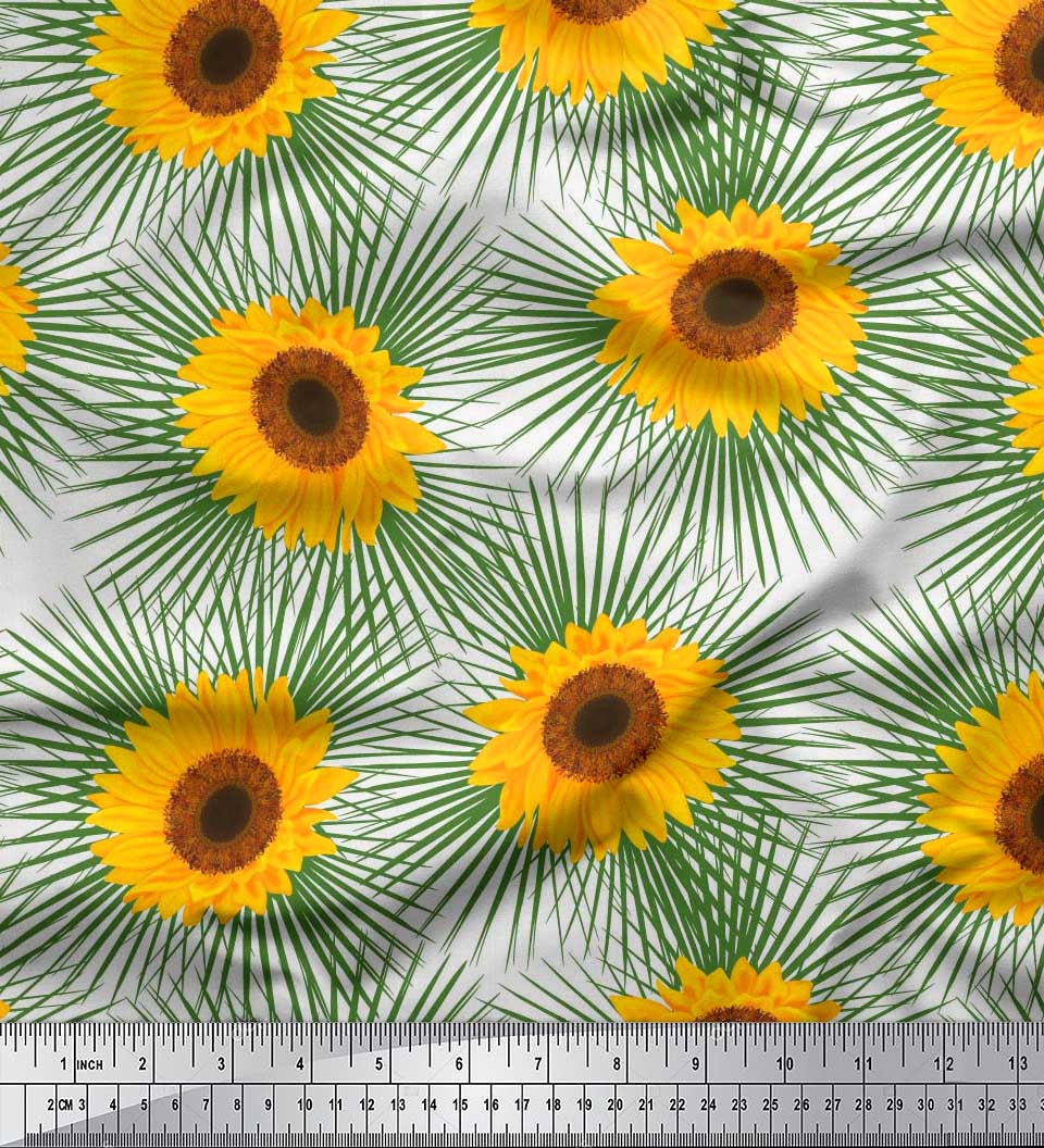 

Тканина Soimoi Japan Crepe Satin Leaves & Sunflower Floral Print Тканина на метр 42 дюйма 42 Inch Wide - Poly Crepe білий